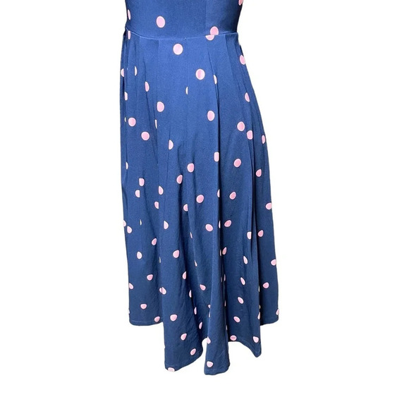 Unique Vintage Polka Dot Fit & Flare Dress Blue Pink Size Small - Picture 6 of 11